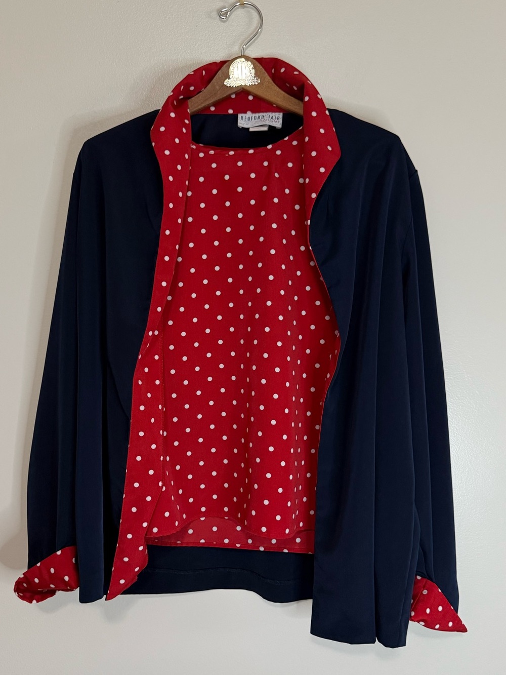 Bedford Fair Vintage  Navy and Red Polka Dot Women’s Jacket size Large